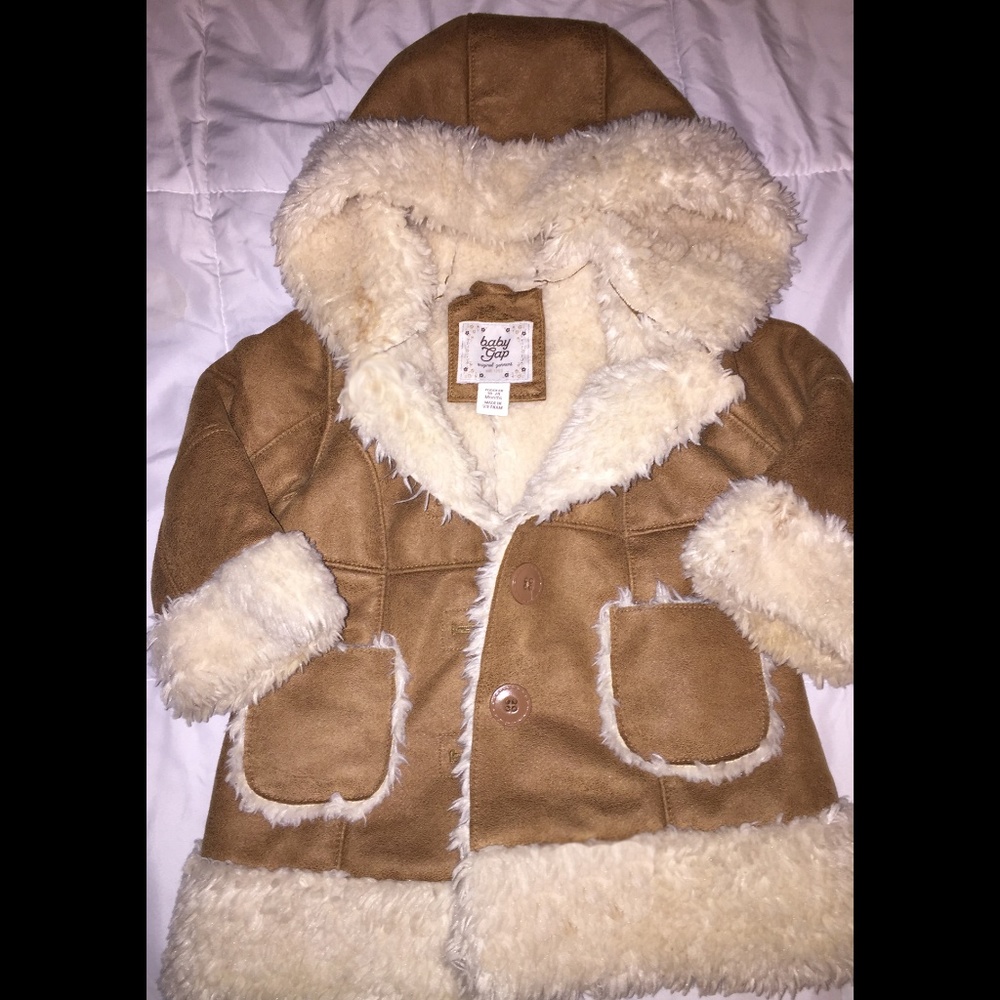 Baby Gap Toddler Tan Suede Fur Lined Winter Coat